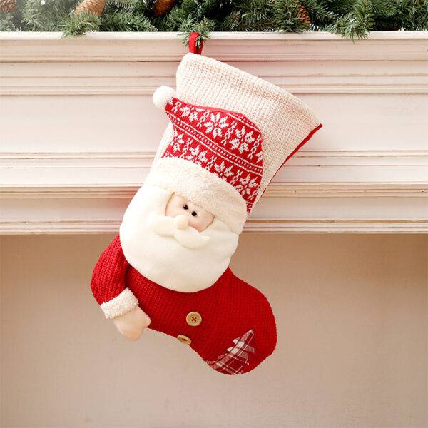 Large Red White Knitted Christmas Stocking Santa Claus - Image 4