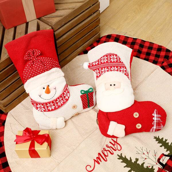 Large Red White Knitted Christmas Stocking Santa Claus - Image 6