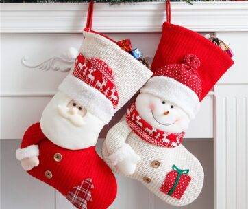 Large Red White Knitted Christmas Stocking Santa Claus