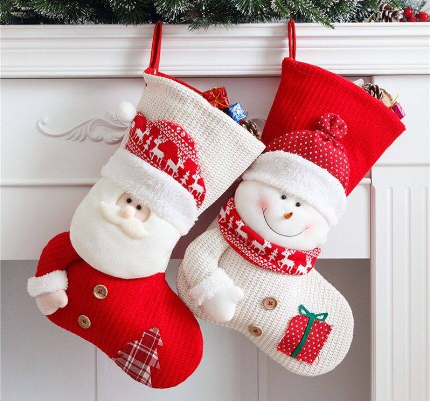 Large Red White Knitted Christmas Stocking Santa Claus