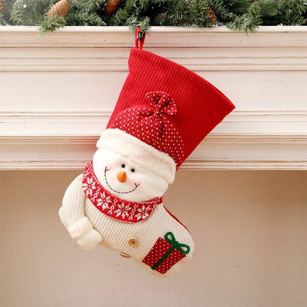 Large Red White Knitted Christmas Stocking Santa Claus - Image 3