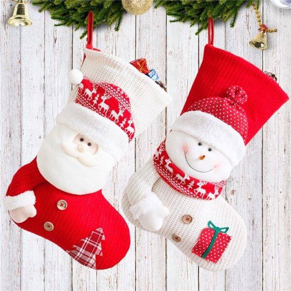 Large Red White Knitted Christmas Stocking Santa Claus - Image 10