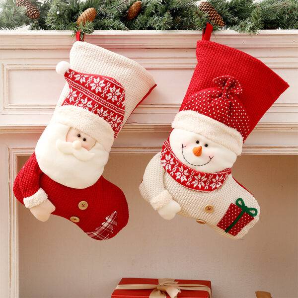 Large Red White Knitted Christmas Stocking Santa Claus - Image 8