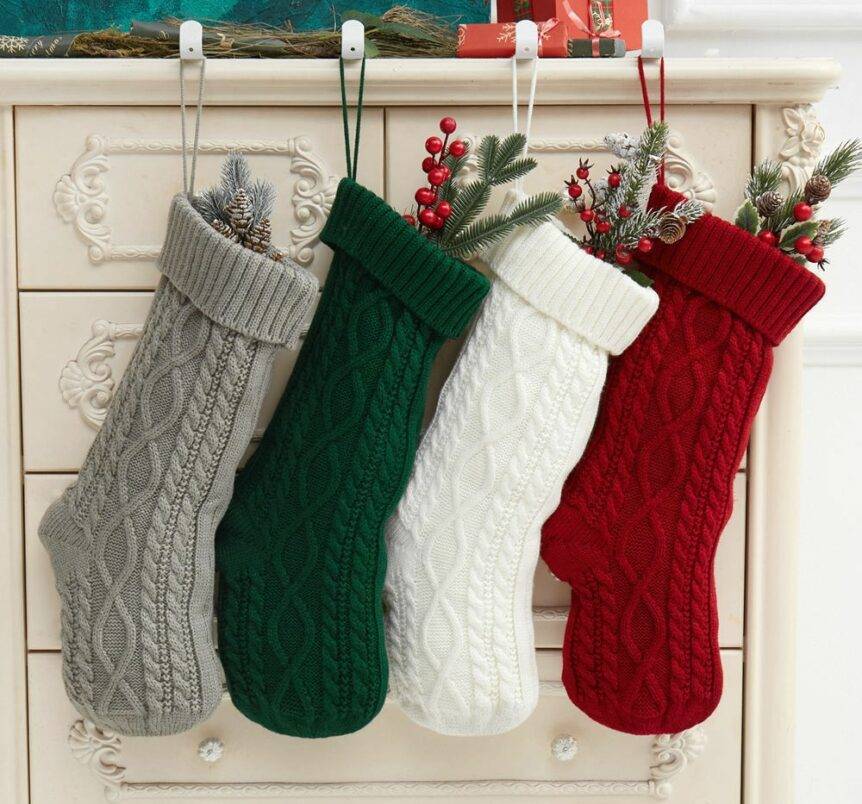 Knitted Christmas Decorations Wool Socks Gift Bag