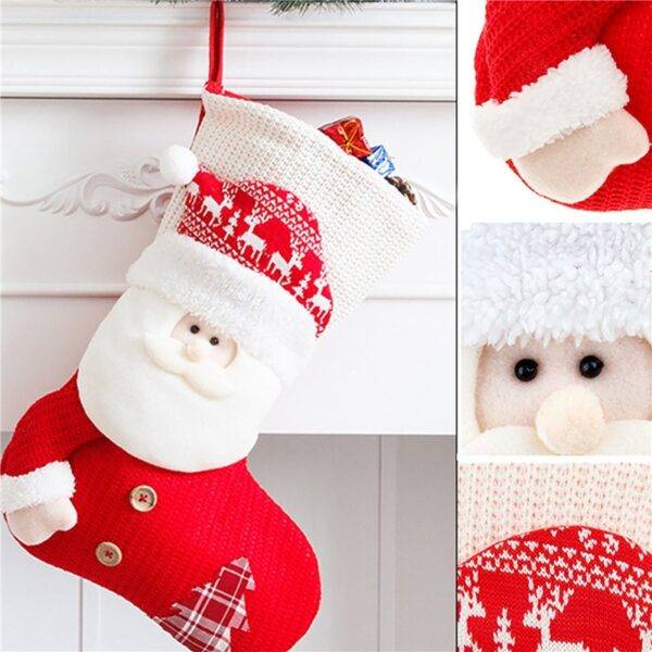 Large Red White Knitted Christmas Stocking Santa Claus - Image 9