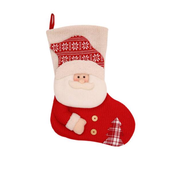 Large Red White Knitted Christmas Stocking Santa Claus - Image 2