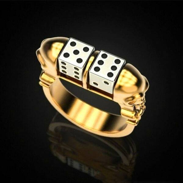 Skull and Dice Gold Coloured Ring - Image 4