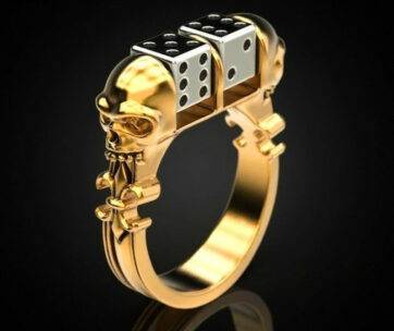 Skull and Dice Gold Coloured Ring