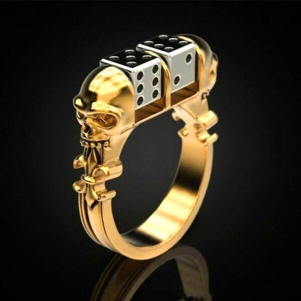 Skull and Dice Gold Coloured Ring