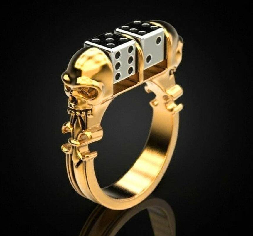 Skull and Dice Gold Coloured Ring