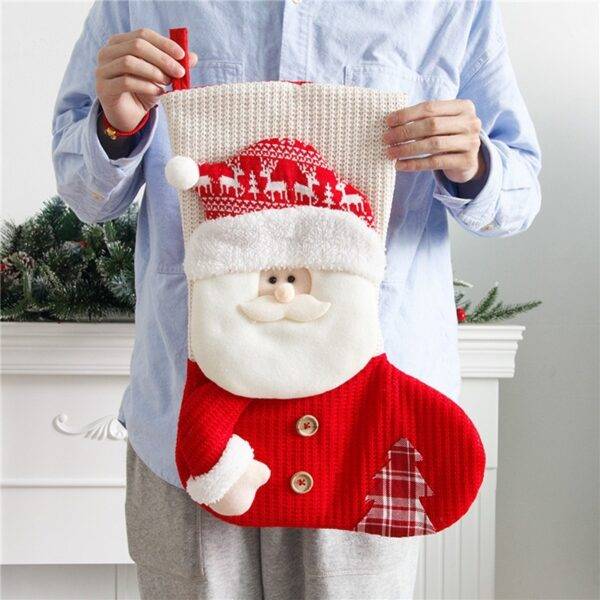 Large Red White Knitted Christmas Stocking Santa Claus - Image 7