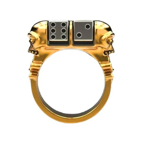 Skull and Dice Gold Coloured Ring - Image 3