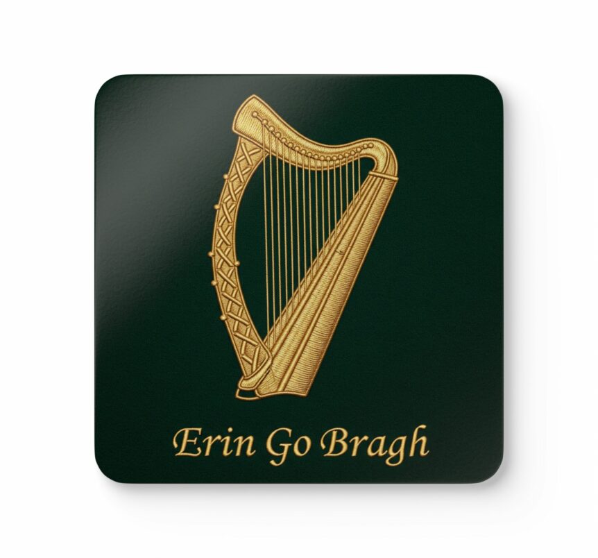Corkwood Coaster Set- Erin Go Bragh, Harp Design