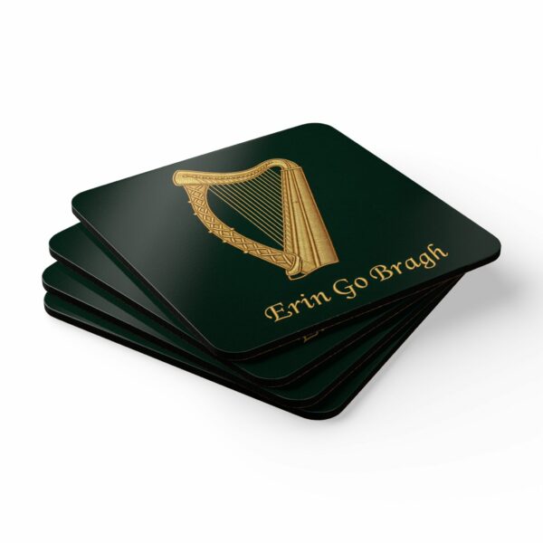 Corkwood Coaster Set- Erin Go Bragh, Harp Design - Image 3
